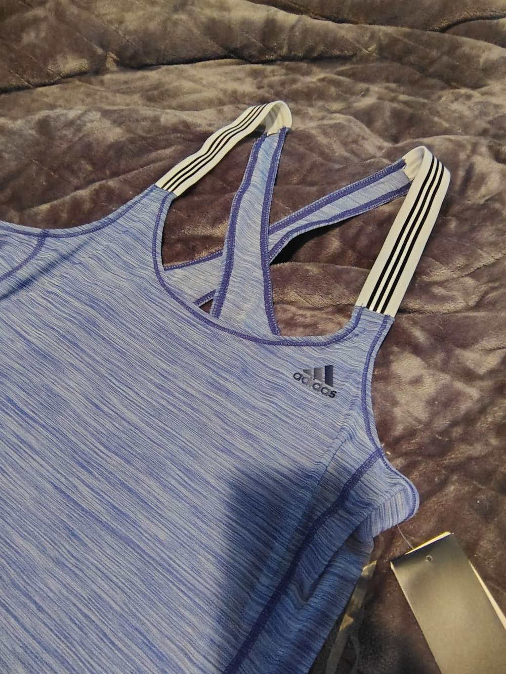 Adidas Purple Heather Racerback Tank Top with Striped Straps